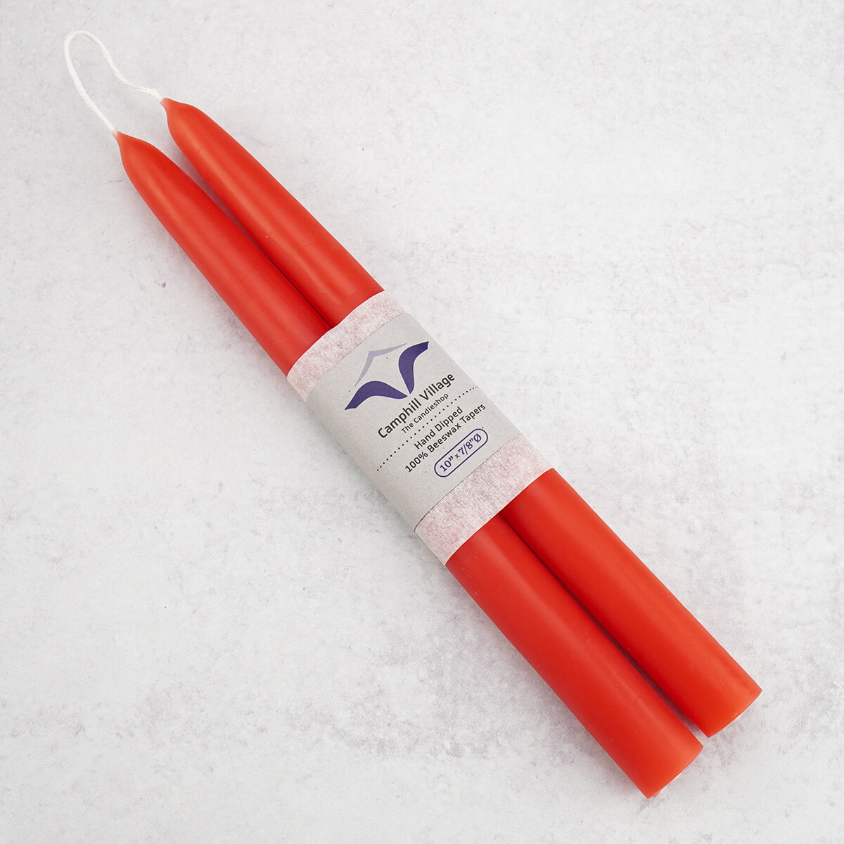 Natural beeswax looped taper candle orange